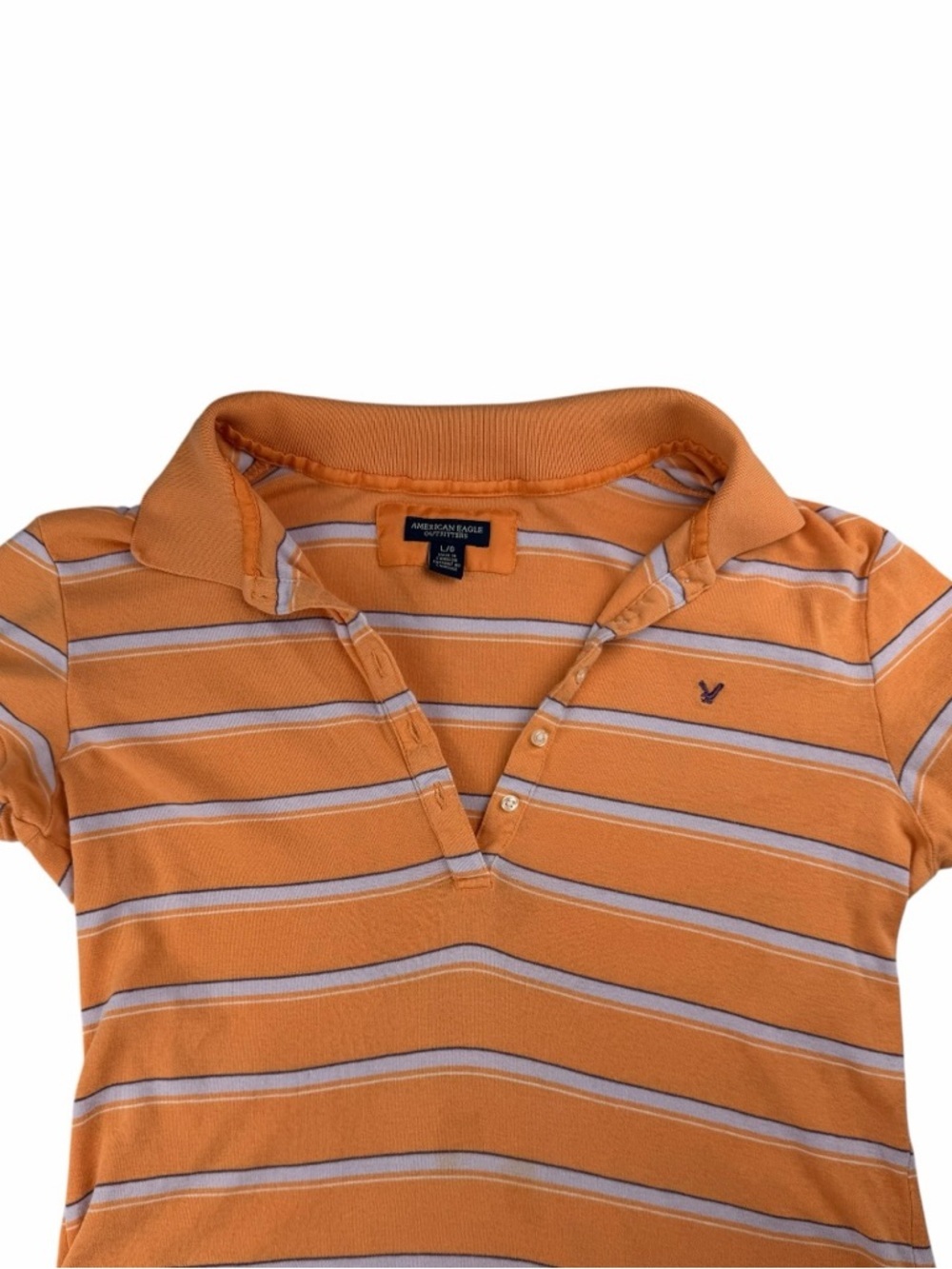 Y2K American Eagle Women’s Orange Striped Button Polo Top Size Large - Picture 3 of 10